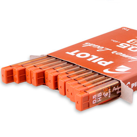 Грифели запасные 0,5 мм, HB, PILOT, КОМПЛЕКТ 12 штук, Polymer Leads, PPL-5 - Грифели для механических карандашей