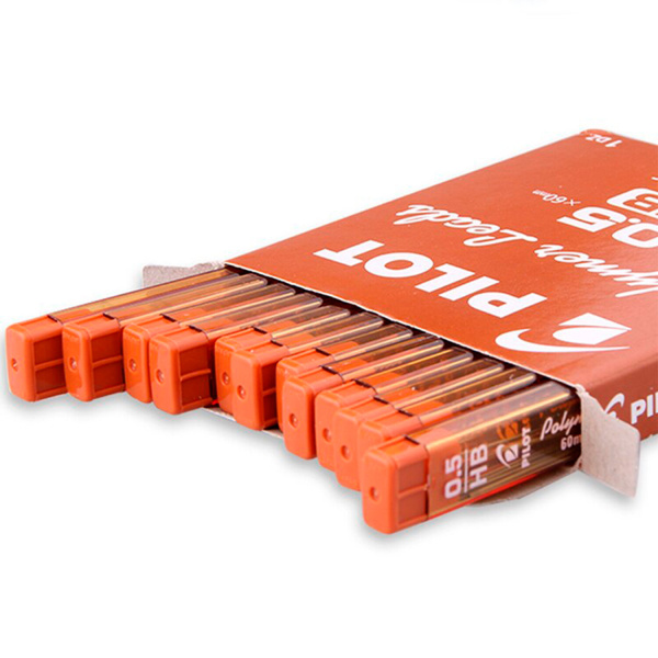 Грифели запасные 0,5 мм, HB, PILOT, КОМПЛЕКТ 12 штук, Polymer Leads, PPL-5 - Грифели для механических карандашей