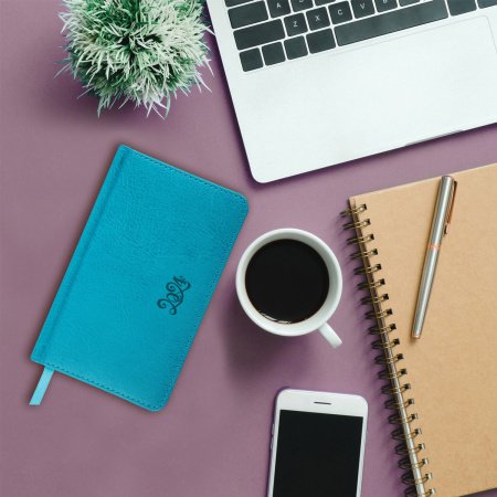 Еженедельник датированный 2024 МАЛЫЙ ФОРМАТ 95х155 мм А6, BRAUBERG "Rainbow", под кожу, бирюзовый, 115044 - Еженедельники