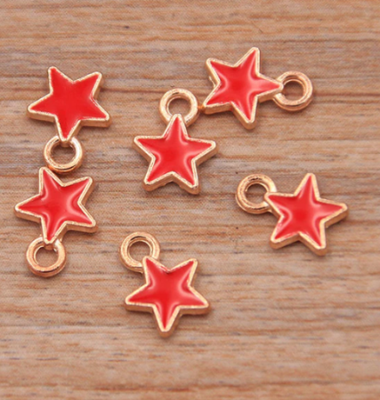Металлическая подвеска с красной эмалью "Звездочка", золото, размер 6*8 мм, 10 шт