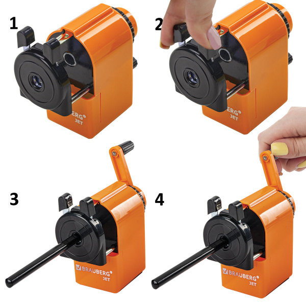 Точилка механическая BRAUBERG "JET", металлический механизм, корпус оранжевый, 229567 - Точилки механические