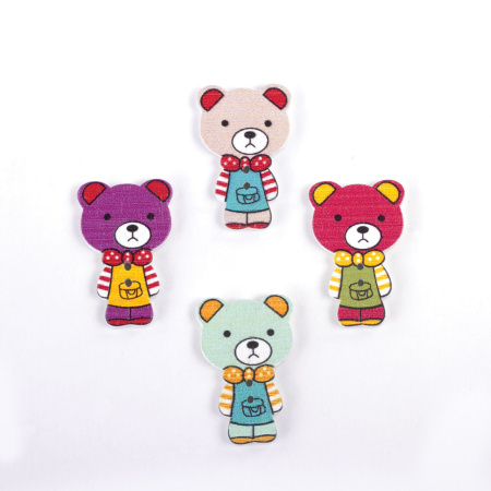 Пуговицы декоративные "Мишки", дерево, 30х20 мм, 16 шт., ассорти, ОСТРОВ СОКРОВИЩ, 661417 - Пуговицы для творчества