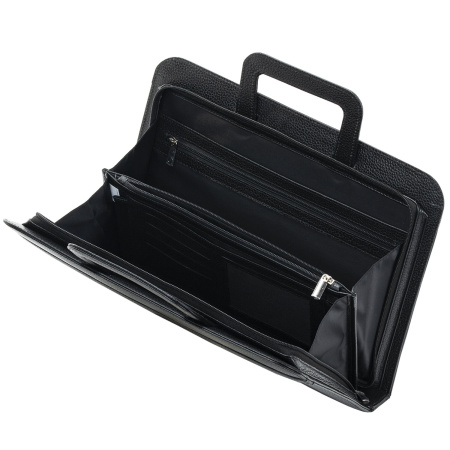 Папка из натуральной кожи на молнии, с выдвижными ручками, 385х280х50, черная, 8-021 - Папки из кожи