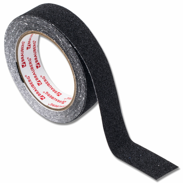 Клейкая ПРОТИВОСКОЛЬЗЯЩАЯ зернистая лента 25 мм х 5 м, ЧЕРНАЯ, основа ПВХ, BRAUBERG - Клейкие ленты канцелярские