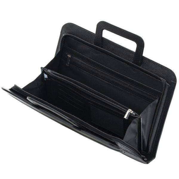 Папка из натуральной кожи на молнии, с выдвижными ручками, 385х280х50, черная, 8-021 - Папки из кожи