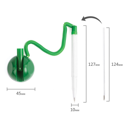 Ручка шариковая настольная BRAUBERG "Стенд-Пен", СИНЯЯ, пружинка, корпус зеленый, линия письма 0,5 мм, 141350 - Ручки шариковые на подставке