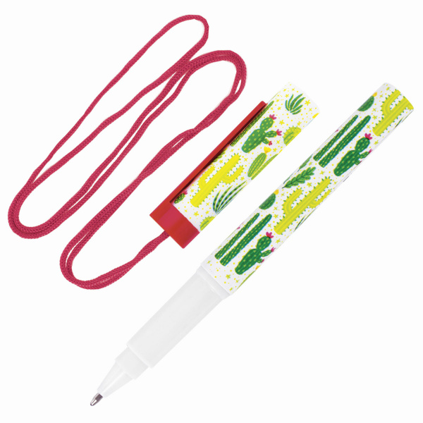 Ручка шариковая на шнурке ПИФАГОР "Орнамент", СИНЯЯ, корпус ассорти, линия письма 0,35 мм, 141465 - Ручки шариковые неавтоматические