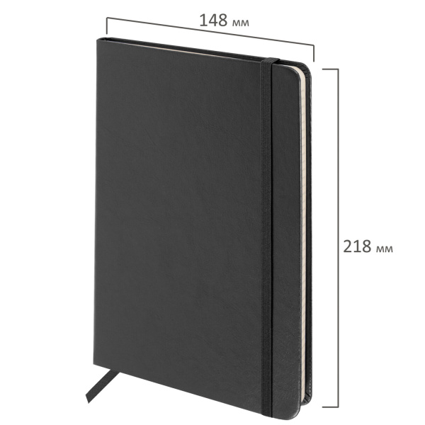 Блокнот А5 (148x218 мм), BRAUBERG "Metropolis Special", под кожу, 80 л., резинка, клетка, графитовый, 113335 - Бизнес-блокноты и бизнес-тетради