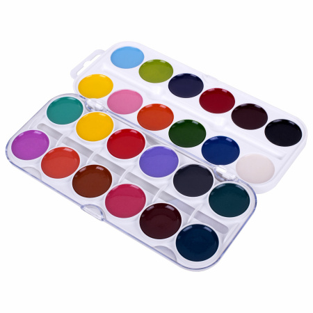 Краски акварельные ЮНЛАНДИЯ "ЮНЫЙ ВОЛШЕБНИК", медовые, 24 цвета, круглые кюветы, пластик, 192359 - Краски для детского творчества