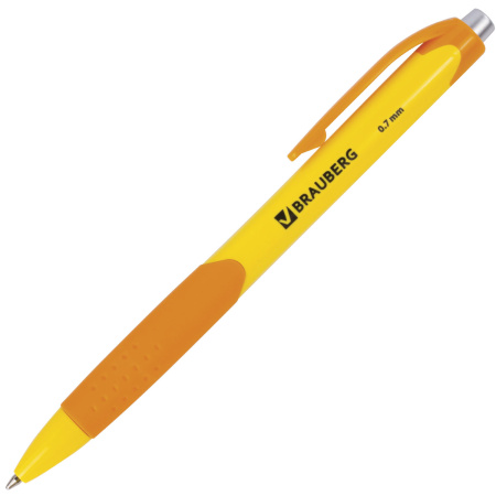 Ручка шариковая автоматическая с грипом BRAUBERG "Juicy", СИНЯЯ, корпус ассорти, узел 0,7 мм, линия письма 0,35 мм, 141546 - Ручки шариковые автоматические