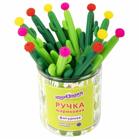 Ручка фигурная шариковая ЮНЛАНДИЯ "Кактус", мягкий силиконовый корпус, ассорти, СИНЯЯ, пишущий узел 0,7 мм, 143774 - Ручки фигурные
