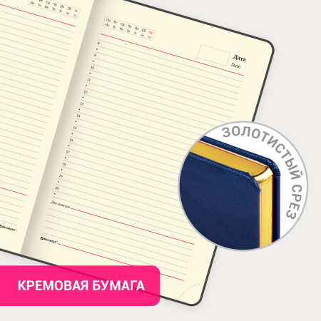 Ежедневник недатированный А5 138х213 мм BRAUBERG "Iguana" под кожу, 160 л, темно-синий, 125091 - Ежедневники с покрытием "под кожу и ткань"