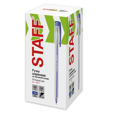 Ручка шариковая масляная STAFF "OBP-316", СИНЯЯ, корпус матовый, игольчатый узел 0,6 мм, линия письма 0,3 мм, 143021 - Ручки шариковые неавтоматические