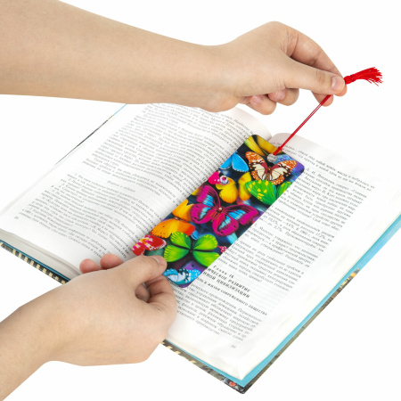 Закладка для книг 3D, BRAUBERG, объемная c движением "Бабочки", с декоративным шнурком-завязкой, 125748 - Закладки для книг