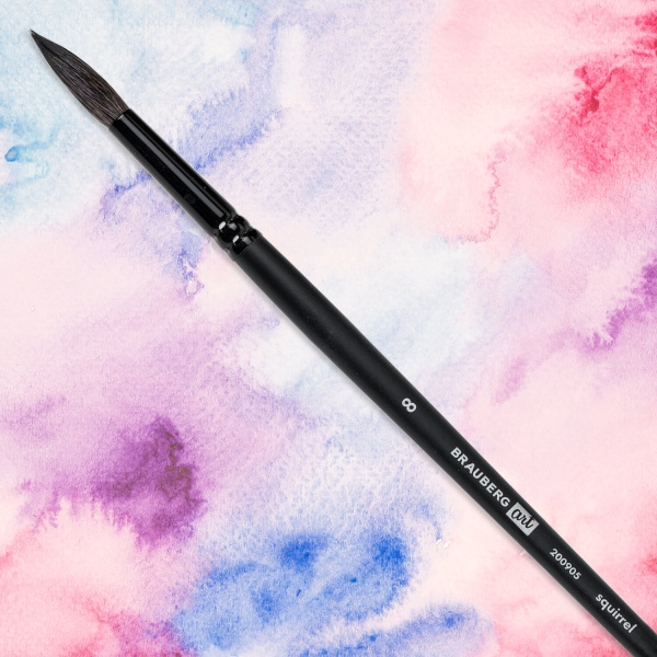 Кисть художественная проф. BRAUBERG ART CLASSIC, белка, круглая, № 8, длинная ручка, 200905 - Кисти художественные из натурального волоса