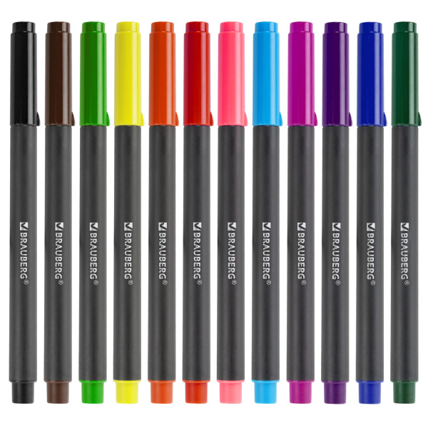 Фломастеры с наконечником-кистью 12 цветов, вентилируемый колпачок, BRAUBERG "PREMIUM", 152195 - Фломастеры классические