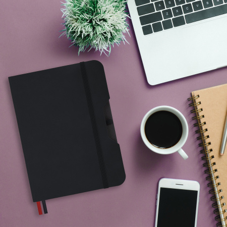 Блокнот А5 (162х218 мм), BRAUBERG "NOTE", под кожу софт-тач, с резинкой, 80 л., клетка, черный, 113437 - Бизнес-блокноты и бизнес-тетради