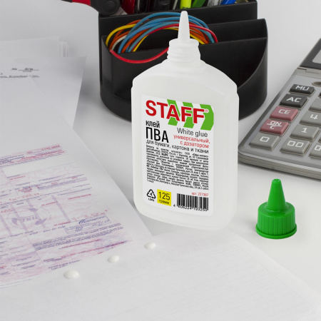 Клей ПВА STAFF EVERYDAY, 125 г, с дозатором, 227387 - Клей ПВА