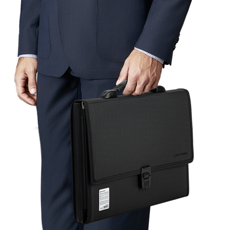 Папка-портфель пластиковая BRAUBERG "ДИПЛОМАТ", А4 (330х245х35 мм), 13 отделений, фактура бисер, черная, 226025 - Портфели пластиковые