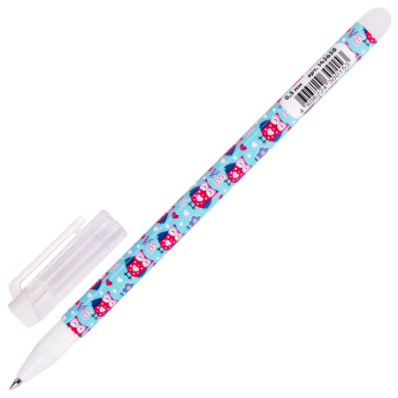 Ручка стираемая гелевая ЮНЛАНДИЯ "Совята", СИНЯЯ, корпус ассорти, узел 0,5 мм, линия письма 0,35 мм, 143658 - Ручки со стираемыми чернилами