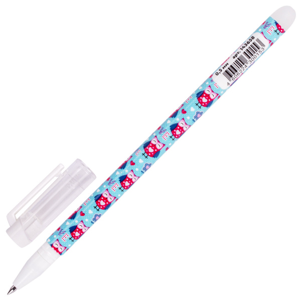 Ручка стираемая гелевая ЮНЛАНДИЯ "Совята", СИНЯЯ, корпус ассорти, узел 0,5 мм, линия письма 0,35 мм, 143658 - Ручки со стираемыми чернилами