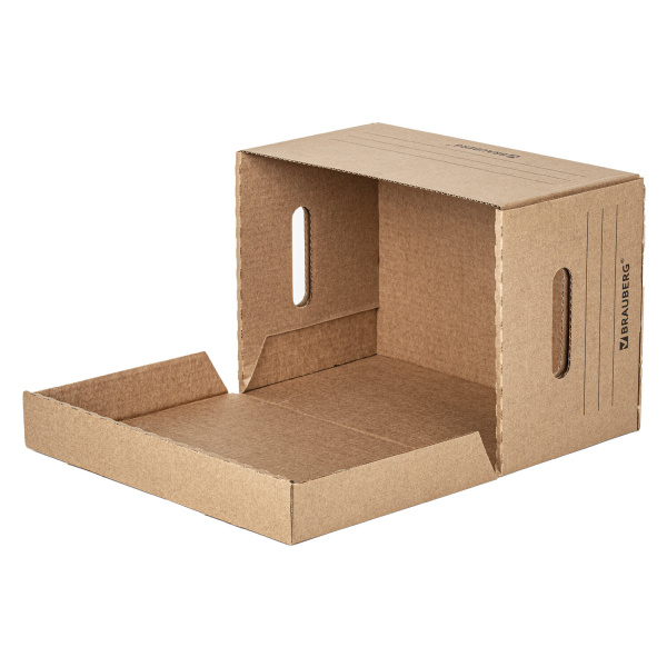 Короб архивный "Делопроизводство" (235х325х180 мм), с крышкой, гофрокартон, BRAUBERG, 129589 - Короба архивные