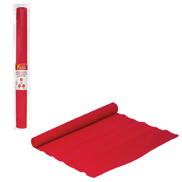Бумага гофрированная/креповая, 110 г/м2, 50х250 см, красная, ОСТРОВ СОКРОВИЩ, 129148 - Цветная бумага