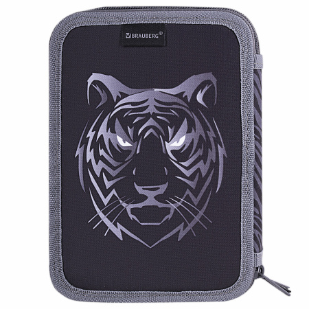 Пенал BRAUBERG, 3 отделения, полиэстер, 21х14 см, "Tiger", 271551 - Пеналы каркасные