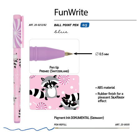Ручка шариковая BRUNO VISCONTI FunWrite, СИНЯЯ, "Lolipop.Енотики", узел 0,5 мм, линия письма 0,38 мм, 20-0212/62 - Ручки шариковые неавтоматические