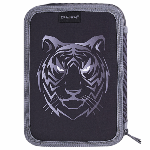 Пенал BRAUBERG, 3 отделения, полиэстер, 21х14 см, "Tiger", 271551 - Пеналы каркасные