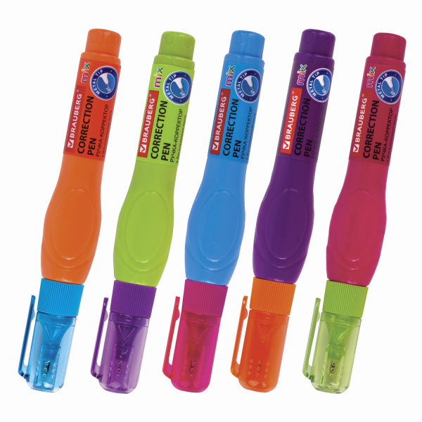 Ручка-корректор BRAUBERG MIX, 9 мл, металлический наконечник, ассорти, 229075 - Корректирующие ручки