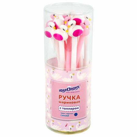 Ручка с топпером шариковая ЮНЛАНДИЯ "Лебедь", корпус ассорти, СИНЯЯ, пишущий узел 0,7 мм, 143801 - Ручки фигурные