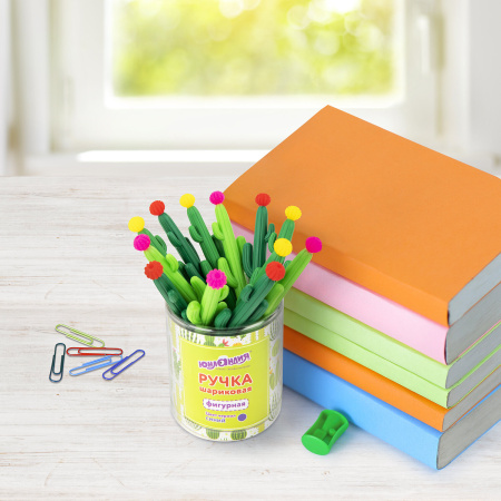 Ручка фигурная шариковая ЮНЛАНДИЯ "Кактус", мягкий силиконовый корпус, ассорти, СИНЯЯ, пишущий узел 0,7 мм, 143774 - Ручки фигурные