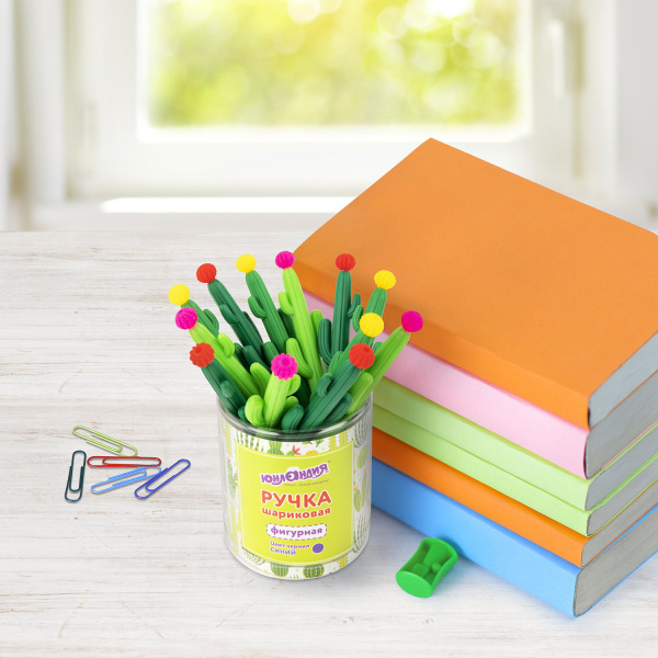 Ручка фигурная шариковая ЮНЛАНДИЯ "Кактус", мягкий силиконовый корпус, ассорти, СИНЯЯ, пишущий узел 0,7 мм, 143774 - Ручки фигурные