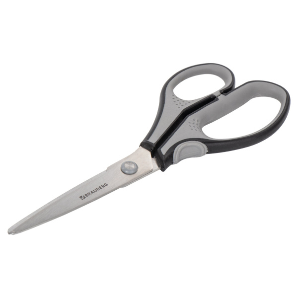 Ножницы BRAUBERG "SUPER", 210 мм, серо-черные, 2-х сторонняя заточка, эргономичные ручки, 237296 - Ножницы универсальные