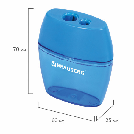 Точилка BRAUBERG "Diamond Dual", 2 отверстия для чернографитных карандашей (в том числе утолщенных), с контейнером, ассорти, 226941 - Точилки ручные