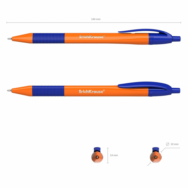 Ручка шариковая масляная автоматическая с грипом ERICH KRAUSE "U-209 Orange", СИНЯЯ, узел 1,0 мм, линия письма 0,3 мм, 47593 - Ручки шариковые автоматические