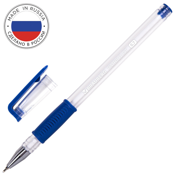 Ручка шариковая РОССИЯ "PATRIOT-GT", СИНЯЯ, корпус прозрачный, 0,7 мм, линия письма 0,35 мм, BRAUBERG, 143961