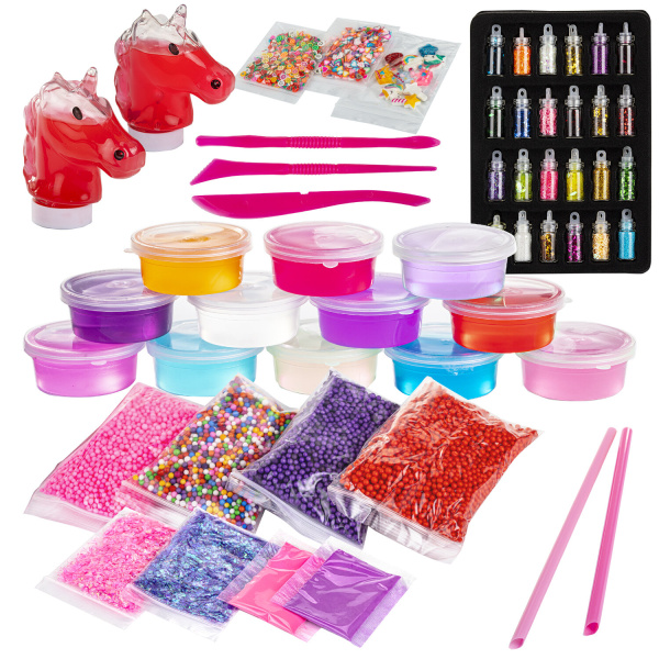 Набор слаймов 14 цветов, 52 аксессуара, в колорбоксе, ЮНЛАНДИЯ, 663777 - Игрушки релаксирующие