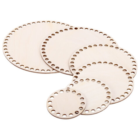 Донышки деревянные для вязания круглые, 6шт., диаметр  8-10-13-15-18-20см.