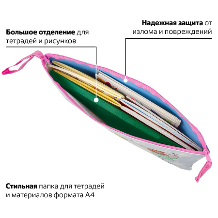 Папка для тетрадей BRAUBERG, А4, 1 отделение, полиэстер, на молнии, с ручкой, "Girls", 229407 - Папки для тетрадей и уроков труда