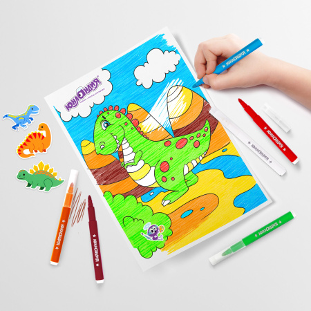 Фломастеры стираемые ЮНЛАНДИЯ "ЮНЫЙ ВОЛШЕБНИК", 7 цветов+1 стиратель, ударопрочный наконечник, вентилируемый колпачок, картон, 151651 - Фломастеры классические