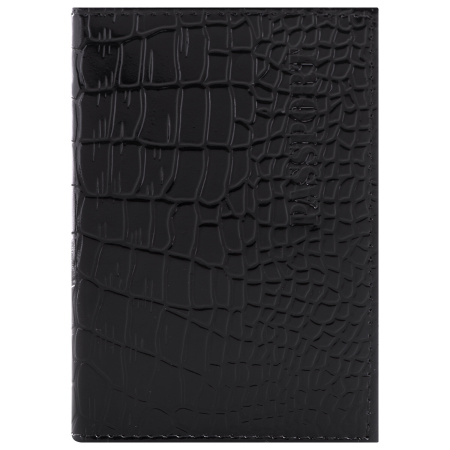 Обложка для паспорта натуральная кожа крокодил, "PASSPORT", черная, BRAUBERG, 237185