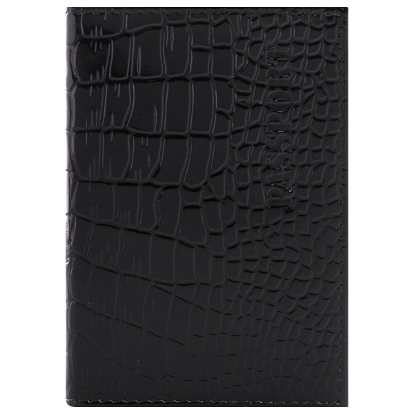 Обложка для паспорта натуральная кожа крокодил, "PASSPORT", черная, BRAUBERG, 237185