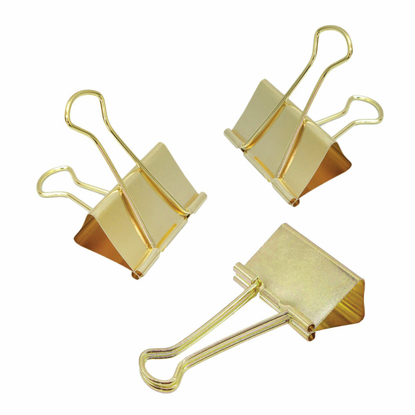 Зажимы для бумаг BRAUBERG EXTRA, КОМПЛЕКТ 12 шт., 32 мм, на 140 л., золотистые, европодвес, 229587 - Зажимы для бумаг