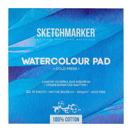 Альбом для акварели SKETCHMARKER 300г/кв.м 260х260мм 10л. склейка среднее зерно хлопок 100%