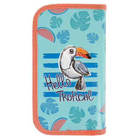 Пенал ПИФАГОР, 2 отделения, ламинированный картон, 19х11 см, "Tropical", 270168 - Пеналы каркасные