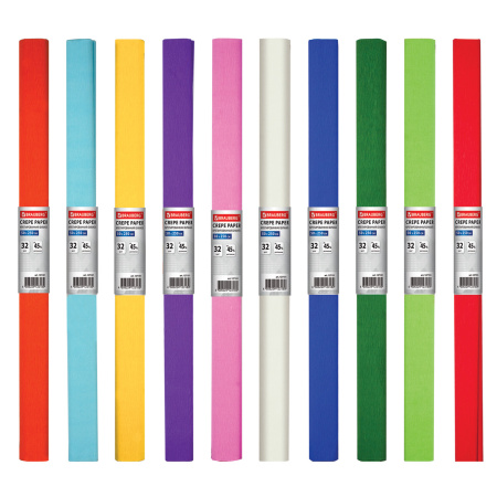 Бумага гофрированная/креповая, 32 г/м2, 50х250 см, АССОРТИ 10 цветов, BRAUBERG, 127151 - Цветная бумага