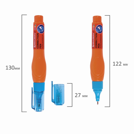 Ручка-корректор BRAUBERG MIX, 9 мл, металлический наконечник, ассорти, 229075 - Корректирующие ручки