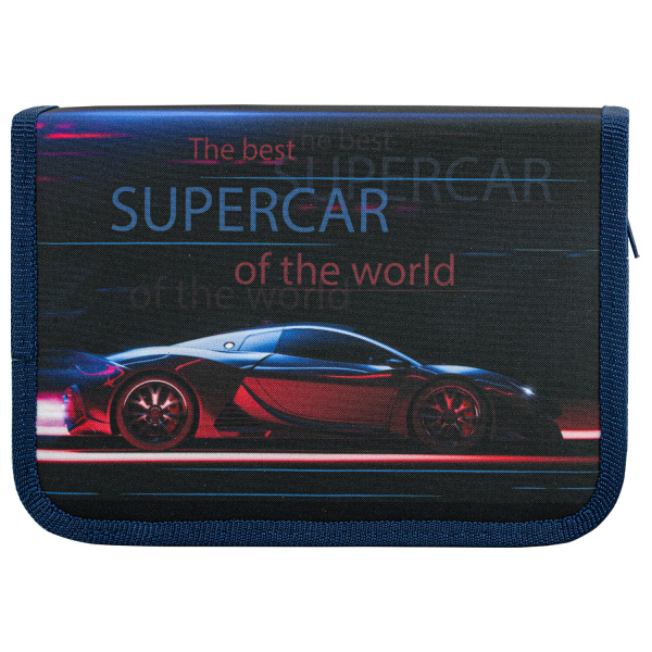 Пенал ПИФАГОР, 1 отделение, 2 откидные планки, полиэстер, 20х14 см, "Super car", 271020 - Пеналы каркасные